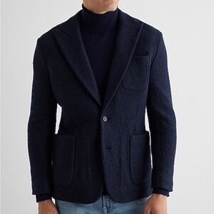 Express Slim Navy Textured Boucle Wool-Blend Blazer